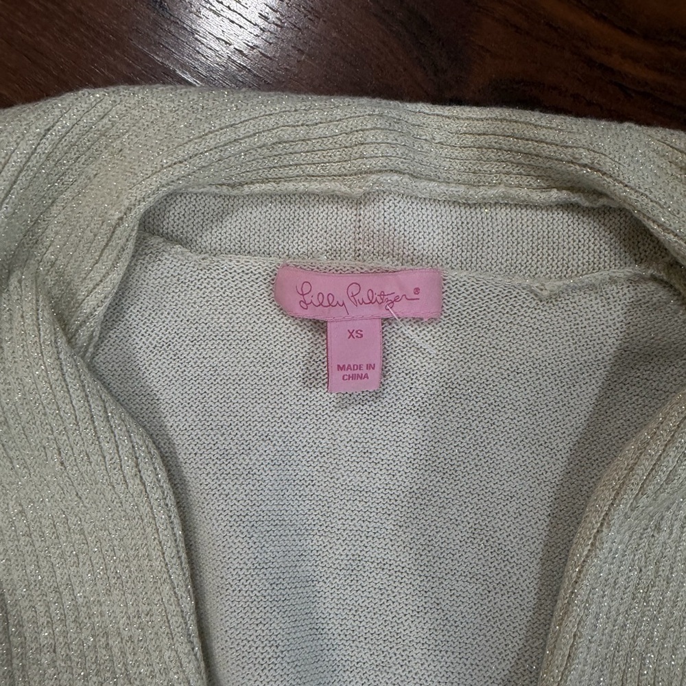Lilly Pulitzer women's metallic open front cardigan Cashmere blend Sz XS beige - Picture 2 of 8